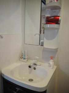 uma casa de banho com um lavatório branco e um espelho. em Sea Turtle / Vacation STAY 5694 em Ilhas Miyako