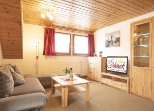 ein Wohnzimmer mit einem Sofa und einem TV in der Unterkunft Haus Schöneck in Todtnauberg