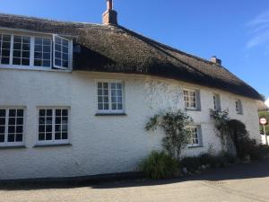 a white house with a thatched roof at The Thatched Cottage in Truro