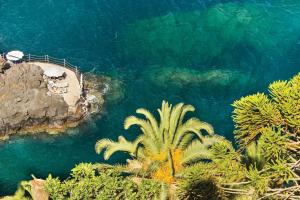 an aerial view of a beach and the blue water at Reid's Palace, A Belmond Hotel, Madeira in Funchal