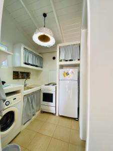 a kitchen with a white refrigerator and a dishwasher at Pontamos Villas in Halki