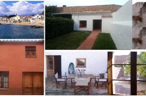 un collage de fotos de una casa y un patio en La casita marrón, en Palafrugell