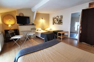 TV a/nebo společenská místnost v ubytování Logis Hotel Restaurant LA BARGUILLERE