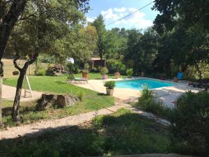 a backyard with a swimming pool and trees at la campagne de Mari in Peyrolles-en-Provence