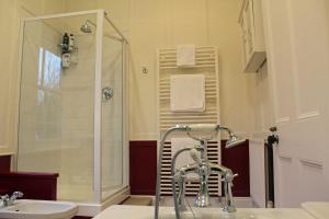 W łazience znajduje się prysznic i umywalka. w obiekcie High Rigg B&B w mieście Helmsley