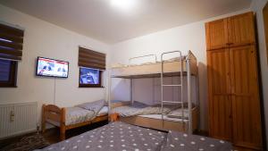 a bedroom with two bunk beds and a tv at Forest Dream Bjelasnica in Bjelašnica