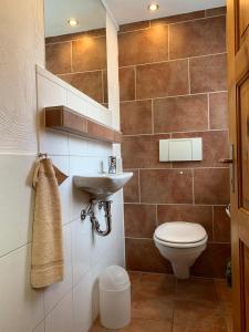 un bagno con un water e un lavandino di Chalet Victoria a Sankt Niklaus Altre 27 foto