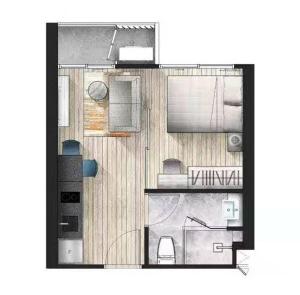 ein Grundriss eines Zimmers mit Küche in der Unterkunft D2 residences huahin 华欣市中心近海滩近商场酒店式公寓可加床有连通房型 in Hua Hin + 19 Fotos