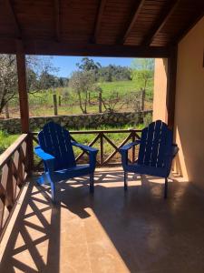 two blue chairs sitting on a porch with a view at Dalya Life in Göcek
