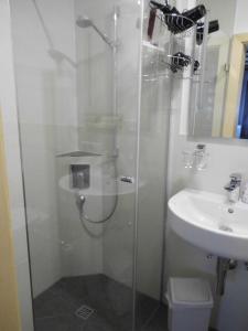 ein Badezimmer mit Dusche und Waschbecken in der Unterkunft Seewiesenalm in Reit im Winkl + 9 Fotos