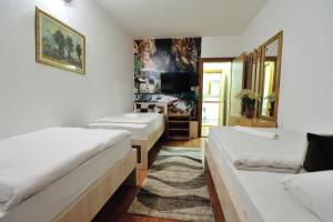 a hotel room with two beds and a television at Motel Edem in Mostar