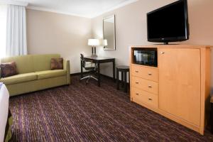 a hotel room with a couch and a television on a dresser at Holiday Inn Williamsport, an IHG Hotel in Williamsport