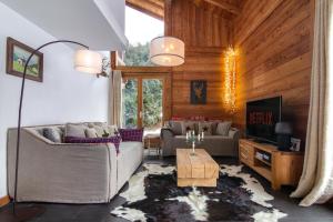 Μια τηλεόραση ή/και κέντρο ψυχαγωγίας στο Chalet Taconnaz - Warm & Cosy 3BR Chalet with Fireplace in Nature - By Cozee Rentals