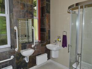 y baño con lavabo y ducha. en Wildercombe House en Ilfracombe