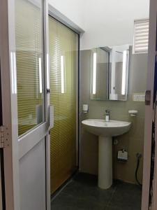 uma casa de banho com um lavatório e um espelho em Greenfield Bedz em Hatton