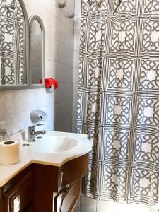 a bathroom with a sink and a shower at Hostel Punto Patagonico in Neuquén