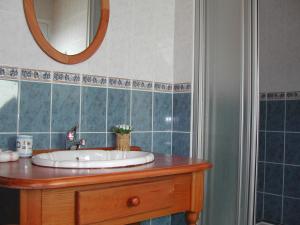 a bathroom with a sink and a mirror at Le Domaine de Rugornou Vras in Brasparts