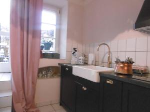 a kitchen with a sink and a window in it at Apartment Hermine in Görlitz +20 photos