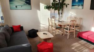 salon z kanapą, stołem i krzesłami w obiekcie Apartmány EDDY w Rokitnicach nad Izerą