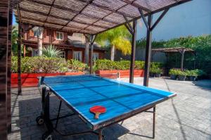 a blue ping pong table in front of a house at El Rincón Del Huroncillo in Tejina