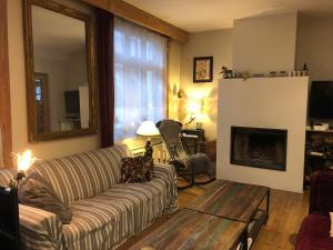- un salon avec un canapé et une table basse dans l'établissement Petit cocon lillois:Cheminée & jardin, à Lille