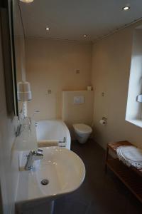 a bathroom with a sink and a toilet at Hotel "Zur Moselterrasse" in Palzem