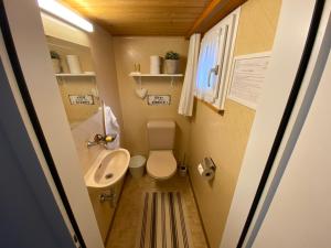 ein kleines Badezimmer mit Toilette und Waschbecken in der Unterkunft Gasthaus Sternen in Degersheim + 37 Fotos