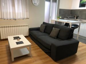 ein Wohnzimmer mit einem Sofa und einem Tisch in der Unterkunft EL RINCÓN de LOLI - Lic UAT607 in Pamplona