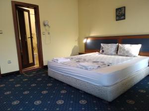 een slaapkamer met een groot bed in een kamer bij Fenix Family Hotel in Blagoevgrad