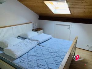 a bedroom with a large bed with a skylight at OCELANDES 86 in Saint-Julien-en-Born