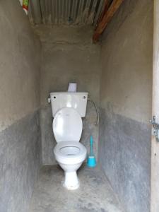 a small bathroom with a toilet in a stall at Mbunga Community Tourism Campsite in Kasese