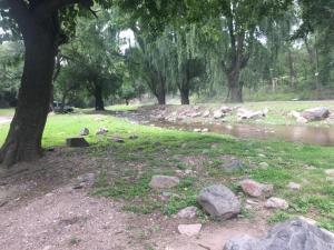 einen Park mit Felsen, einem Baum und einem Fluss in der Unterkunft Hamacas Serranas in Salsipuedes