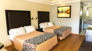 a hotel room with two beds and a painting on the wall at Hotel Santiago Plaza in Hermosillo