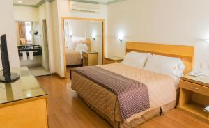 a hotel room with a bed and a television at Hotel Santiago Plaza in Hermosillo