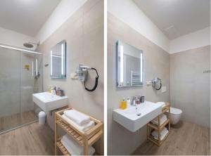 two pictures of a bathroom with a sink and a toilet at Eight Secrets Boutique Residence in Prague