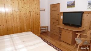 Zimmer mit einem TV und einem Schreibtisch mit Stuhl in der Unterkunft Ferienwohnung Moser in Mariapfarr