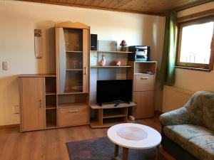 a living room with a couch and a tv at Ferienwohnung Angelika Neuner in Sulzberg