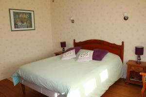 1 dormitorio con 1 cama con 2 almohadas en Chambre au bruand, en Saint-Porchaire