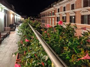 uma linha de flores numa varanda de um edifício em Domus Helena em Roma