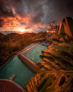 a pool on a cruise ship with a sunset at Gaia Hotel & Reserve- Adults Only in Manuel Antonio