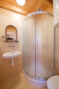 a shower stall in a bathroom with a sink at Letnia-Sielanka by Aparts Care in Sianozety