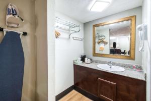 ein Bad mit einem Waschbecken und einem Spiegel in der Unterkunft Rodeway inn St Joseph in Saint Joseph