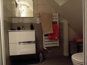 a small bathroom with a sink and a toilet at L'Escapade Lochoise in Génillé