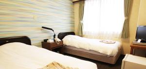 高松市にある高松シティホテルのベッド2台とテレビが備わるホテルルームです。