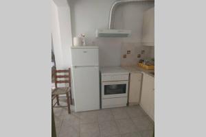 a kitchen with a white refrigerator and a stove at Irinis Cottage in Kala Nera
