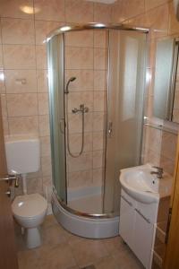 a bathroom with a shower and a toilet and a sink at Apartment Luna in Tisno