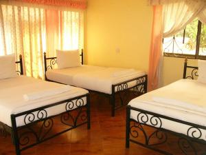 a room with two beds and two windows at Bright Star Hotel in Arusha