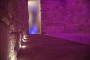 an empty room with purple lights on the wall at Trulli e Puglia Luxury Suite in Alberobello