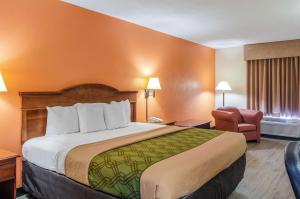 um quarto de hotel com uma cama e uma cadeira em Econo Lodge Inn & Suites em Gulfport