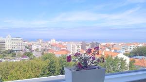 a vase with flowers sitting on a window sill at Panorama Penthouse in Espinho